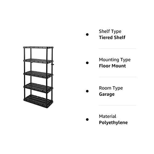 Gracious Living 5 Shelf Knect-A-Shelf Ventilated Heavy Duty Storage Unit 18 x 36 x 72 Organizer System for Home, Garage, Basement & Laundry, Black