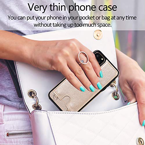 Jaorty PU Leather Wallet Case for iPhone 11 Pro Necklace Lanyard Case Cover with Card Holder Adjustable Detachable Anti-Lost Neck Strap for Apple iPhone 11 Pro 5.8",Gold