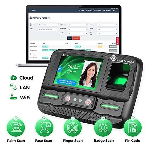 Biometric Employee Time Clock with Online Reporting - Face, Palm, Finger, Badge, WiFi Ready (#CB4000)