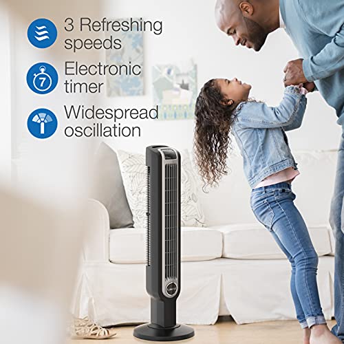 Lasko 2511 36″ Tower Fan with Remote Control - Features 3 Whisper Quiet Speeds and Built-in Timer (Renewed)