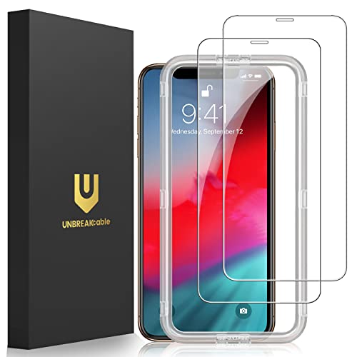 UNBREAKcable Screen Protector for iPhone X/iPhone Xs/iPhone 11 Pro, Double Shatterproof Tempered Glass [Easy Installation Frame] [9H Hardness] [HD Clear] [Case Friendly] for iPhone 5.8 inch - 2 Pack