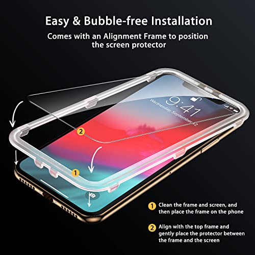 UNBREAKcable Screen Protector for iPhone X/iPhone Xs/iPhone 11 Pro, Double Shatterproof Tempered Glass [Easy Installation Frame] [9H Hardness] [HD Clear] [Case Friendly] for iPhone 5.8 inch - 2 Pack