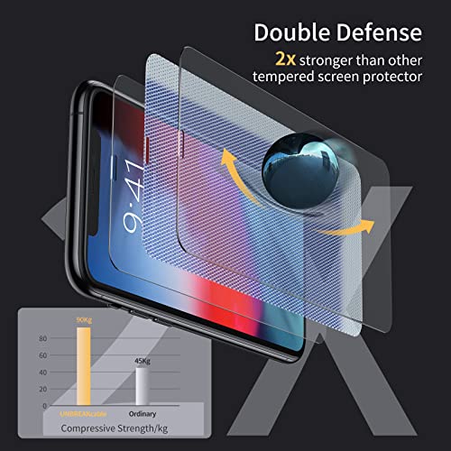 UNBREAKcable Screen Protector for iPhone X/iPhone Xs/iPhone 11 Pro, Double Shatterproof Tempered Glass [Easy Installation Frame] [9H Hardness] [HD Clear] [Case Friendly] for iPhone 5.8 inch - 2 Pack