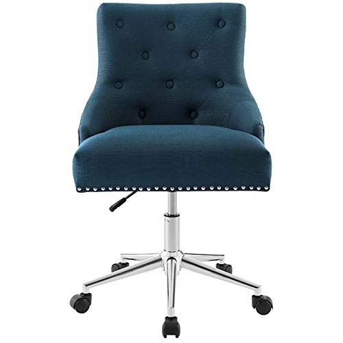 Modway Regent Tufted Button Upholstered Fabric Swivel Office Chair with Nailhead Trim in Azure