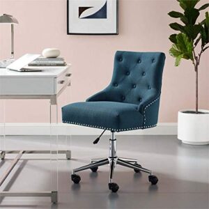 Modway Regent Tufted Button Upholstered Fabric Swivel Office Chair with Nailhead Trim in Azure