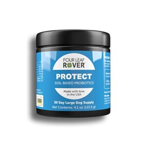 four leaf rover protect - soil-based probiotics for dogs with food-based prebiotics for gut health and immune support - 12 to 60 day supply, depending on dog’s weight - vet formulated