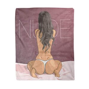 rouihot 50x60 inches throw blanket pink sexy naked girl sitting woman nude erotic blonde warm cozy print flannel home decor comfortable blanket for couch sofa bed