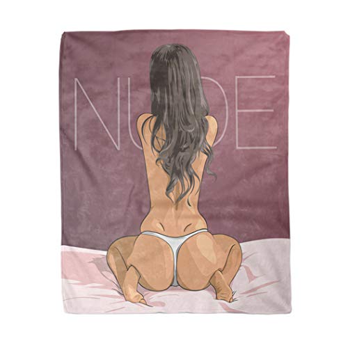 rouihot 50x60 Inches Throw Blanket Pink Sexy Naked Girl Sitting Woman Nude Erotic Blonde Warm Cozy Print Flannel Home Decor Comfortable Blanket for Couch Sofa Bed
