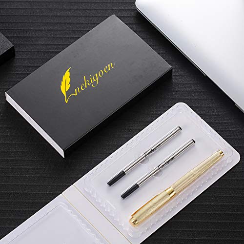 Nekigoen Rollerball Pen for Men Women Luxury Metal Executive Pens Home Office Use with 2 Extra Refills Black Ink 0.7mm G2(gold)