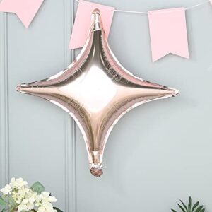 TABLECLOTHSFACTORY 3 Pack 23" Rose Gold Aluminum Foil Star Shape Balloon Wholesale 4 Point Quadrangle Mylar Balloons