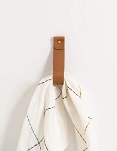 keyaiira - medium nicotine leather wall hook, wall hanging strap towel hook for wall leather loop strap for scarf storage boat paddle holder minimal towel bar rack storage