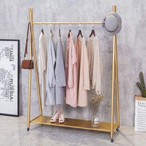 FURVOKIA Modern Simple Heavy Duty Metal X Type Rolling Garment Rack with Wheel,Retail Display Clothing Rack, Floor-Standing Shoes Bags Clothes Organizer Storage Shelves (Gold, 47.2" L)