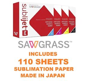 sawgrass sublijet hd inks for virtuoso sg400 & sg800 printer - bundle with sublimax sublimation paper cyan yellow magenta black