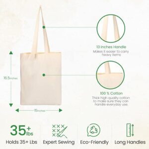 Greenmile Canvas Tote Bags Bulk 15 Pack - 15x16.5 Inch - 6 oz - Large Plain Canvas Tote Bags Premium Economical Blank Reusable Grocery Bags, Thick Shopping Canvas Bags for Arts & Craft DIY Promotion