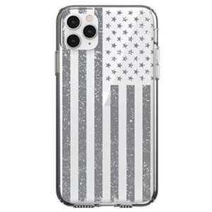 distinctink clear shockproof hybrid case for iphone 11 (6.1" screen) - tpu bumper, acrylic back, tempered glass screen protector - weathered grey us flag