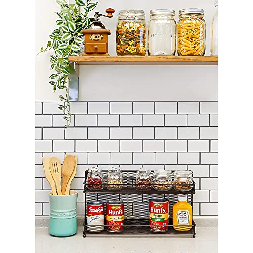 CAXXA 2 Tier Mesh Kitchen Counter-top or Wall Mount Spice Rack Jars Storage Organizer, Bronze