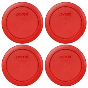 pyrex 7200-pc 2 cup poppy red round plastic food storage lid, made in usa - 4 pack