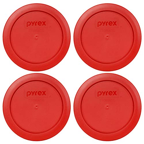 Pyrex 7200-PC 2 Cup Poppy Red Round Plastic Food Storage Lid, Made in USA - 4 Pack