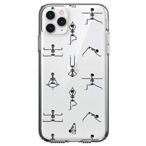 distinctink clear shockproof hybrid case for iphone 11 (6.1" screen) - tpu bumper, acrylic back, tempered glass screen protector - yoga skeletons