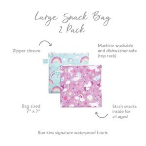 Bumkins Sandwich Bag / Snack Bag, Reusable Fabric, Washable, Food Safe, BPA Free, 7x7 - Rainbows & Unicorns (2-Pack)