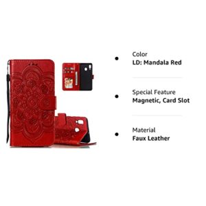 LEECOCO for Samsung A20 Case Mandala Embossing Luxury PU Leather Flip Notebook Wallet Bookstyle Magnetic Stand Card Slot Folio Bumper Protection Cover for Samsung Galaxy A20 / A30 Mandala Red LD