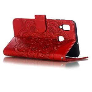 LEECOCO for Samsung A20 Case Mandala Embossing Luxury PU Leather Flip Notebook Wallet Bookstyle Magnetic Stand Card Slot Folio Bumper Protection Cover for Samsung Galaxy A20 / A30 Mandala Red LD