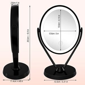 Aesfee Double-Sided 1x/7x Magnification LED Makeup Mirror with Lights, Lighted Vanity Magnified Mirror USB Chargeable, Touch Sensor Control 3 Light Settings Illuminated Countertop Mirrors - Black