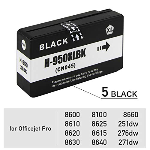 igsticker Compatible Ink Cartridges Replacement for LCompatible Toner Cartridge Replacement for 950XL Cartridges Works with OfficeJet Pro 8600 8610 8620 8630 8640 8615 8625 Printers (5 Pack)