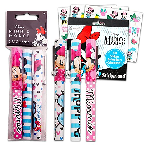 Disney Minnie Mouse Pens Set ~ Bundle Includes 3 Minnie Mouse Ballpoint Pens Plus Bonus Minnie Mouse Stickers (Minnie Mouse Office Supplies)