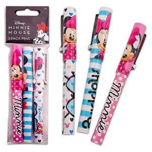 Disney Minnie Mouse Pens Set ~ Bundle Includes 3 Minnie Mouse Ballpoint Pens Plus Bonus Minnie Mouse Stickers (Minnie Mouse Office Supplies)