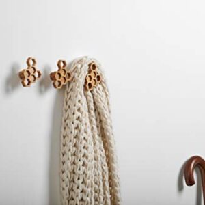 BU Products Honeycomb Wooden Wall Hooks – Set of 3 Wall Mounted Coat Hooks for Hanging Hats, Scarves, Bags, Dog Leads, Towels and More.