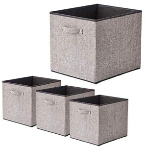beigeswan foldable storage bin [set of 4] fabric organizer container cube basket with handles, 13 x 15 x 13 inch (gray)