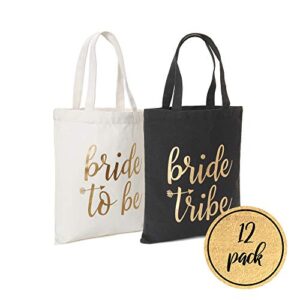 Pop Fizz Designs Bride Tribe Bags- Bridesmaid Canvas Totes and Bride Bag (12 pack)