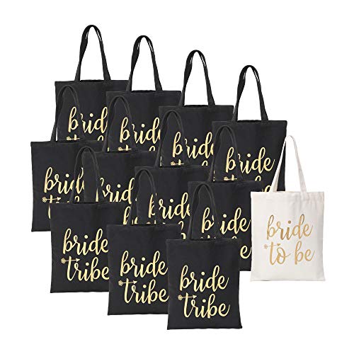 Pop Fizz Designs Bride Tribe Bags- Bridesmaid Canvas Totes and Bride Bag (12 pack)