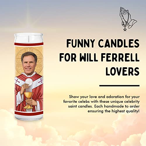 Will Ferrell Celebrity Prayer Candle - Funny Saint Candle - 8 inch Glass Prayer Votive - 100% Handmade in USA - Novelty Celebrity Gift