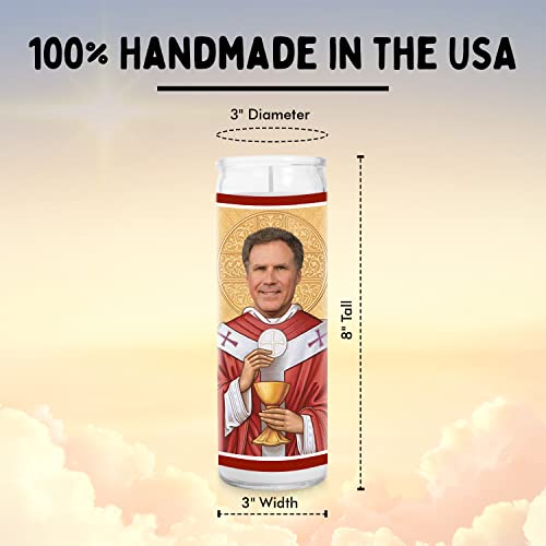 Will Ferrell Celebrity Prayer Candle - Funny Saint Candle - 8 inch Glass Prayer Votive - 100% Handmade in USA - Novelty Celebrity Gift