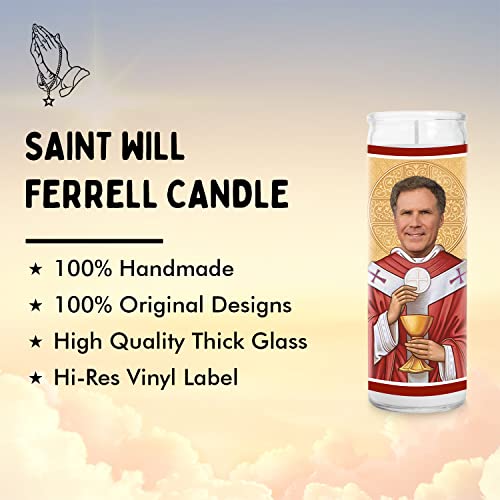 Will Ferrell Celebrity Prayer Candle - Funny Saint Candle - 8 inch Glass Prayer Votive - 100% Handmade in USA - Novelty Celebrity Gift