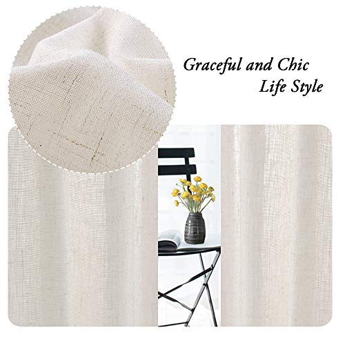 Natural Linen Blended Curtains Tab Top Linen Curtains for Living Room Home Decor Soft Rich Material Light Reducing Bedroom Drape Panels, Set of 2, 52 x 84 -Inch - Natural