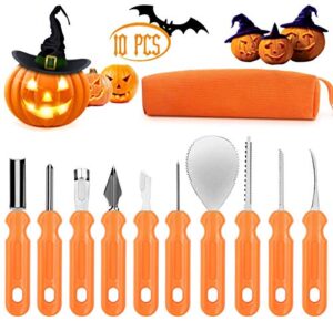 prugna halloween pumpkin carving kit, 10pcs professional heavy duty stainless steel tools with carrying case