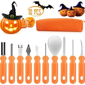 PRUGNA Halloween Pumpkin Carving Kit, 10Pcs Professional Heavy Duty Stainless Steel Tools with Carrying Case