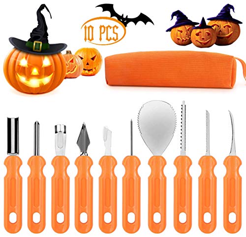 PRUGNA Halloween Pumpkin Carving Kit, 10Pcs Professional Heavy Duty Stainless Steel Tools with Carrying Case