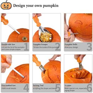 PRUGNA Halloween Pumpkin Carving Kit, 10Pcs Professional Heavy Duty Stainless Steel Tools with Carrying Case