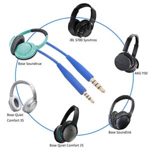 Toeasor Replacement QC25 Cable QC35 Headphone Extension Cord Audio Cable Line Compatible with Bose QC25 QC35 QC45 On-Ear OE2 SoundTrue Soundlink Headphones (Blue/Mic)