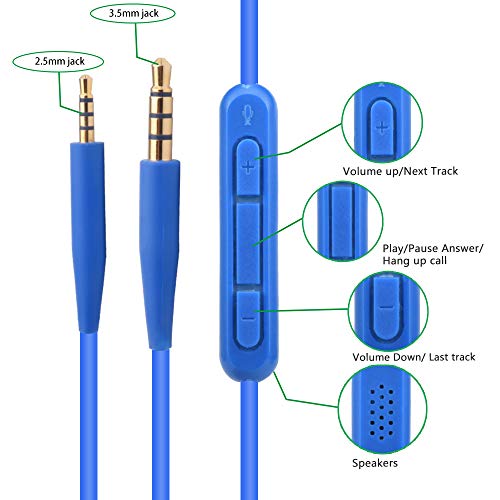 Toeasor Replacement QC25 Cable QC35 Headphone Extension Cord Audio Cable Line Compatible with Bose QC25 QC35 QC45 On-Ear OE2 SoundTrue Soundlink Headphones (Blue/Mic)