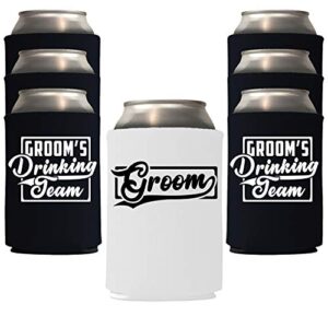 veracco groom and groom's drinking team can coolie holder bachelor party wedding favors gift for groom groomsmans proposal (12, wht groom, blk dt)