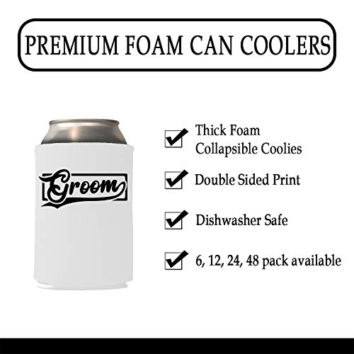 Veracco Groom and Groom's Drinking Team Can Coolie Holder Bachelor Party Wedding Favors Gift For Groom Groomsmans Proposal (12, Wht Groom, Blk DT)