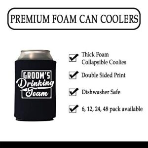 Veracco Groom and Groom's Drinking Team Can Coolie Holder Bachelor Party Wedding Favors Gift For Groom Groomsmans Proposal (12, Wht Groom, Blk DT)