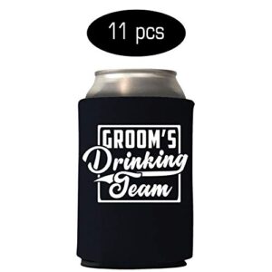 Veracco Groom and Groom's Drinking Team Can Coolie Holder Bachelor Party Wedding Favors Gift For Groom Groomsmans Proposal (12, Wht Groom, Blk DT)