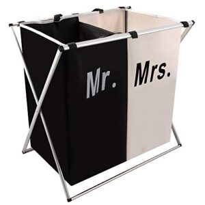 nicesail 3/2 sections laundry basket printed dark light color, foldable laundry hamper/sorter with waterproof oxford bags and aluminum frame (m 2 sections)
