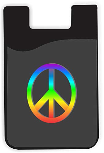 Rainbow Peace Sign on Black Green (Rainbow Pride) Design - Silicone 3M Adhesive Credit Card Stick-on Wallet Pouch for iPhone/Galaxy Android Phone Cases